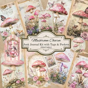 Kit diario spazzatura / Funghi bellissimi / Pagine di diario con ciondolo a fungo stampabili / Ephemera / Download digitale / Carta per scrapbooking / Floreale