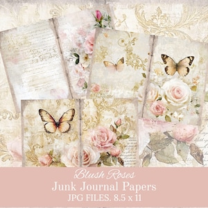 Junk Journal Printable Pages, Blush Roses Scrapbook Paper Kit, Shabby Chic, Junk Journal, Printable, Collage Printable Paper, Ephemera, Rose