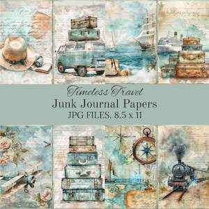 Junk Journal Digital Paper Pack, Timeless Travel, Scrapbook Paper Kit, Shabby Chic, Junk Journal, Vintage, Crafting Paper, Instant Download