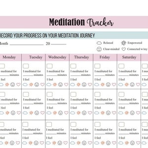 Meditation Tracker | INSTANT DOWNLOAD | Daily Meditation Journal | Routine Tracker | Meditation Log | Daily Habit Tracker