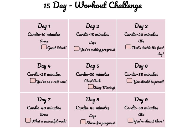 15 Day Workout Challenge Workout Calendar Exercise Calendar Workout