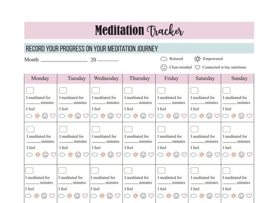 Meditation Tracker | INSTANT DOWNLOAD | Daily Meditation Journal | Routine  Tracker | Meditation Log | Daily Habit Tracker