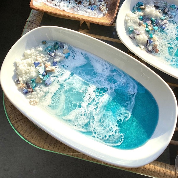Seaside Ocean Inspired Resin Ceramic Tray Coastal Lover Ocean Inspired Housewarming Gift Coastal Chic Entryway Decor Beachfront Living