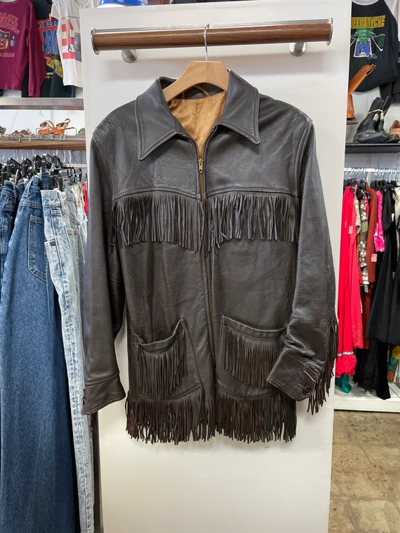 1950s Brown Leather Fringe Jacket - image 1