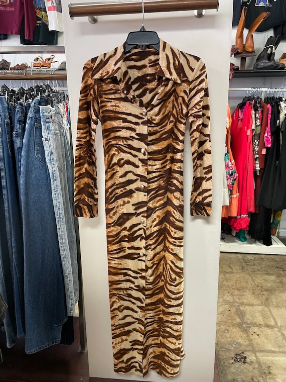 1970s Classy Elegant Tiger Print Dress