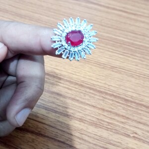 Pink Ad/American Diamond Ring silver Plated Handcrafted Adjustable Floral Ring for women and Girls