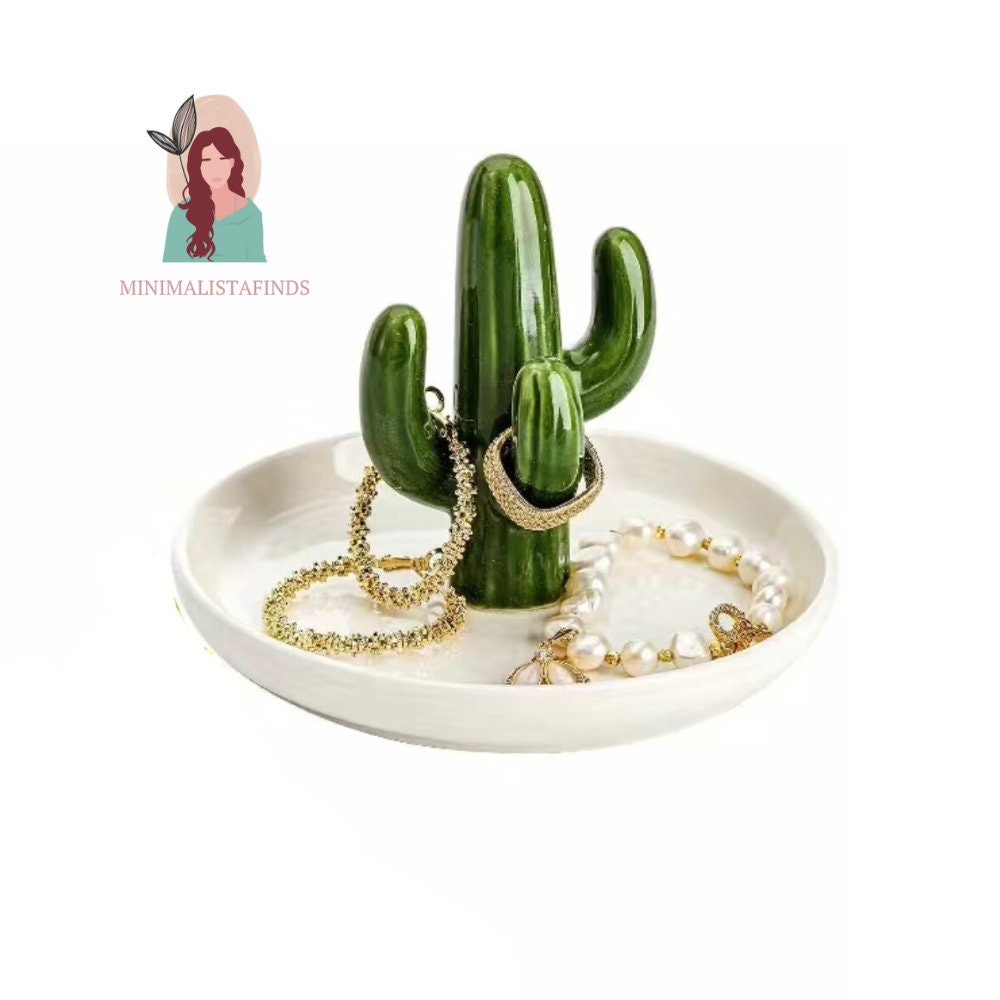 PUDDING CABIN Cactus Ring Holder for Jewelry Green Aesthetic Decor, Cactus  Gifts for Women Mom Her Girls Friends Sister Birthday Wedding Mothers Day