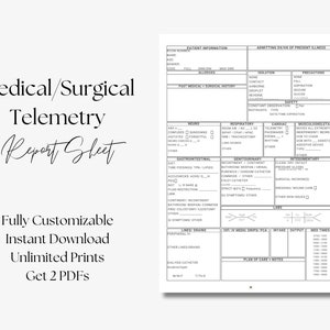 Nursing Report Sheet, Med Surg, Telemetry, Nurse Report Sheet for Patients - DIGITAL DOWNLOAD PDF