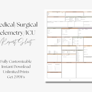 ICU Report Sheet Nursing, Nursing Report Sheet, Nurse Brain, New Grad, RN Nursing, Patient Assessment, Digital Download PDF