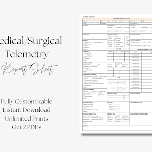 Verpleegkundig rapportblad Med Surg, Nurse Brain, Med Surg, Telemetrie, Verpleegkundig rapportblad voor patiënten - DIGITALE DOWNLOAD PDF