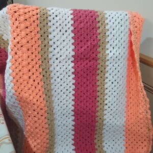 Cobertor de bebê de crochê multicolorido | Cobertor de bebê branco laranja e rosa escuro | Cobertor de bebê menino, presente perfeito para chá de bebê | Cobertor de bebê menina