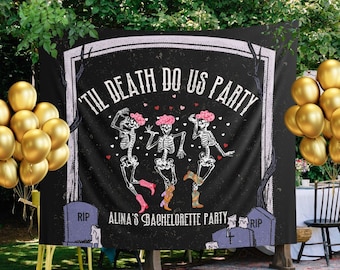 CUSTOM Spooky Bachelorette Tapestry, Halloween Bach Banner Backdrop, Til Death Do Us Hen Party Supplies, Western Cowgirl Bridal Shower Decor