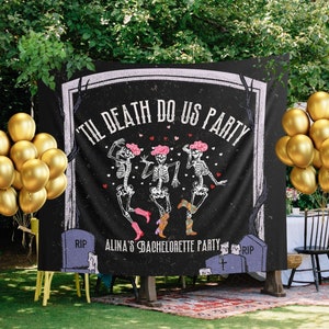 CUSTOM Spooky Bachelorette Tapestry, Halloween Bach Banner Backdrop, Til Death Do Us Hen Party Supplies, Western Cowgirl Bridal Shower Decor