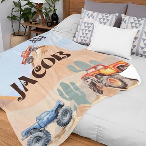 Custom Truck kids Sherpa Blanket, Velveteen Plush Blanket, Personalized Truck theme toddler gift, Transportation Babies Nursery Blanket