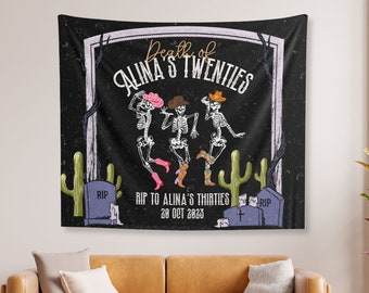 40th Birthday Gothic-Themed Party Wall Hanging Banner gift Customized, Dancing Skeleton Birthday Party Decor, 40 Year Old Bday Party Props