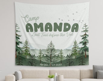 Camp Bach Flag, Camp Bachelorette Banner Tapestry sign, Custom Lake Bachelorette Banner party decor, Wild in the Wood, Getting Hitched bride