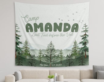 Custom Camp Bachelorette Banner, Mountain Camp Bach party Signs, Camping Bachelorette Tapestry, Bachelorette Summer Party Tapestry Decor