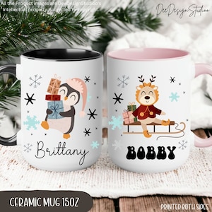Kids Cute Reindeer Hot Chocolate X-mas Mug Personalised, Christmas Eve Box Fillers, Secret Santa Hot Cocoa cup, Unbreakable Toddler Camp Mug