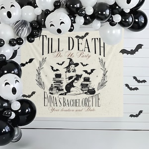 Personalized Witch Bachelorette Party Backdrop, Bride or Die Wall Photobooth, Spooky Bridal Shower Banner, Skeleton Birthday Party Decor