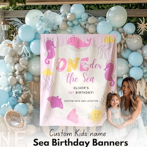 Meeresthema Geburtstagsbanner, unter dem Meer 1st Bday Dekor, Ocean Party Beschilderung, Ocean Baby Geburtstag Kulisse, Nautische Kinder Party Dekorationen
