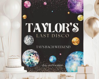 Last Disco vrijgezellenfeest banner, retro bruid partij achtergrond, jaren 70 disco thema decoratie, gepersonaliseerd Bach Weekend teken, decor bruids douche
