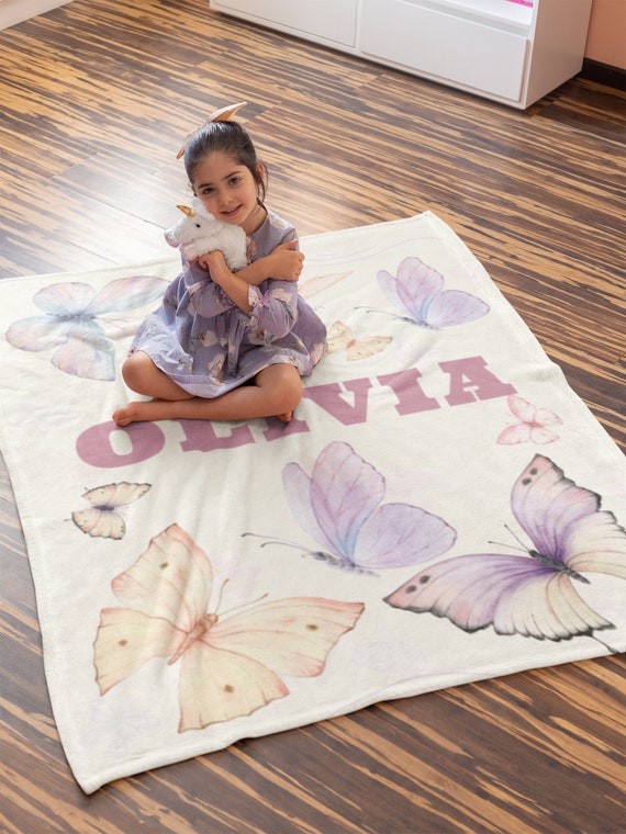 Personalized Butterfly Blanket for Kids Room, Custom Butterfly