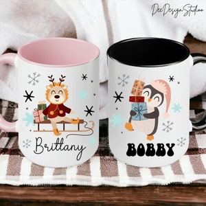 Reindeer Named Mug for Kids Personalized, Children&#39;s Shatterproof Mug, Toddler Christmas Party Favor, Hot Chocolate Enamel Camp Mug for Boys