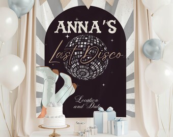 Bannière Last Disco Bachelorette, enseigne de soirée Bach groovy, toile de fond de douche nuptiale scintillante, décoration de mariée boule à facettes, drapeau Bach disco personnalisé
