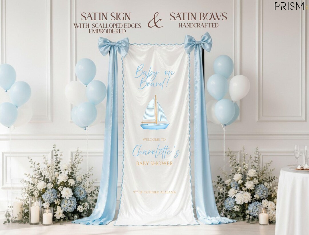 Coastal Satin Baby Shower Banner, Sea You Soon Baby Shower Sign ...