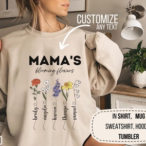 Mom Personalized Birth flower Sweatshirt, Custom New Mama Est shirt, Garden Plant Mom Present, Motherhood outfit, Botanical flower mum shirt