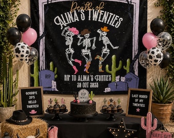 50. Geburtstag Gothic-Themen-Party-Wandbehang, Bannergeschenk Angepasst, Tanzendes Skelett-Geburtstags-Partydekor, 50 Jahre alte Bday-Party-Requisiten