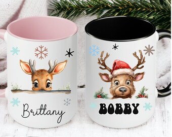 Reindeer Children's Hot Chocolate Cup Personalized, Christmas Eve Kids Mug gift, Santa Clause Boy and Girl Mug, Kids hot Cocoa Christmas Mug