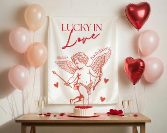 Valentines Bachelorette Banner backdrop, Queen of Hearts bach sign, Cupid bridal shower, Las Vegas bachelorette tapestry, bride to be banner