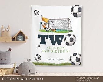 CUSTOM Soccer theme Birthday Banner Backdrop, Soccer Field 2nd birthday Party sign, Sports Boy First Birthday banner, Boy 2nd birthday decor