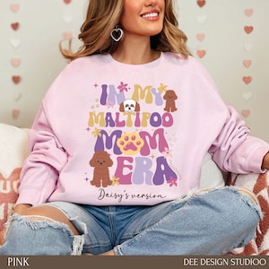 Maltipoo perro mamá sudadera personalizada, suéter personalizado Maltipoo mamá Día de la Madre, mamá Maltipoo perro dueño regalo para ella, mamá de piel