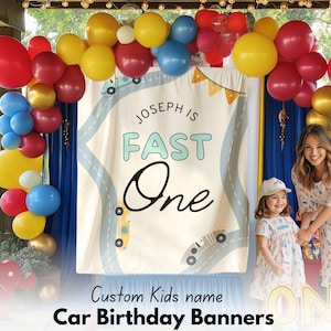 Car Frist Birthday Banner, Kids 1st Birthday Decor, Racecar 1st Bday Party Sign, Backdrop, Toddler Baby Car Theme Decor, Racing Party Banner