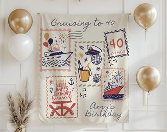 40th Cruise Adult Birthday Stamp Banner, Custom Nautical Party Decor Sign, Boat Birthday  Party Celebration Backdrop, Ocean Party Tapestry