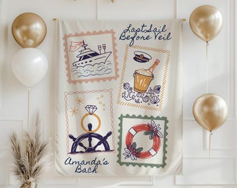 Banner nautisch vrijgezellenfeest, achtergrond cruise bruid, bord jacht vrijgezellenfeest, gepersonaliseerd anker Bach-decor, Last Sail Before Veil