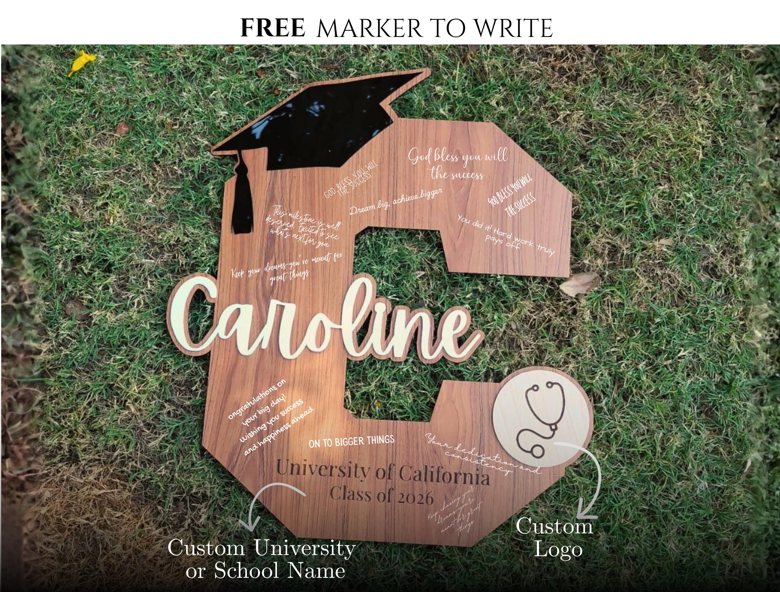Grad 26 Letters Custom Graduation 2026 Wooden Sign, Personalized Grad 26 Guestbook ...