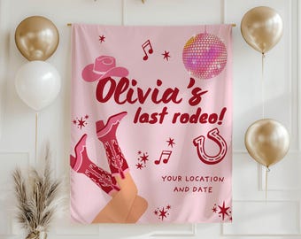 Pancarta de despedida de soltera "Último Rodeo", telón de fondo para fiesta de vaquera del oeste, decoración personalizada para la novia con temática de rodeo, letrero personalizado de bota y discoteca, decoración para despedida de soltera.