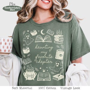 Spooky Bookish Halloween Shirt, Ghost Reading Doodle T-Shirt, Fall Booktrovert Tee, Cozy Cute Library Lover Top, Haunted Boo BookTok Tshirt