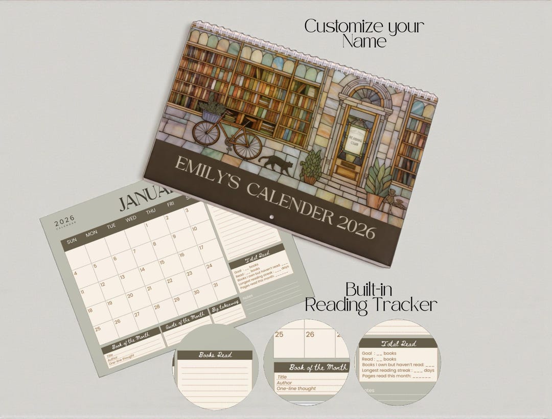 Postscript Books Calendars 2026 Bookish Calendar Custom, Stained Glass Reading Calendar Book Lover ...
