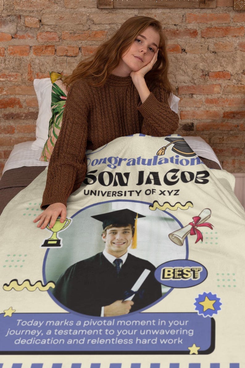 Custom Graduation Blanket, High School Grad Gift, Memory Photo Blanket ...