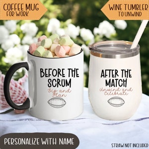 Rugby Coach Gift Mug and wine tumbler set, Rugby Teacher Personalized Christmas Wine glass, Rugby Trainer Birthday Coffee mug for him her