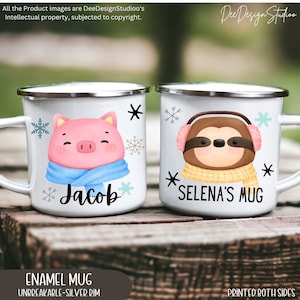 Woodland Kids Hot Chocolate Camp Mug, Children&#39;s Safari Christmas Cup, Kids Birthday Party Favor, Secret Santa Stocking Filler Toddler Mug