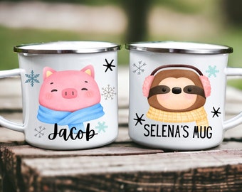 Woodland Kids Hot Chocolate Camp Mug, Children's Safari Christmas Cup, Kids Birthday Party Favor, Secret Santa Stocking Filler Toddler Mug