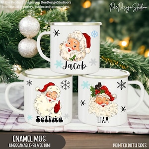 Taza de chocolate caliente esmaltada &quot;Querido Papá Noel&quot; para niños, personalizada, taza irrompible de Navidad para acampar con el amigo secreto, taza navideña para niños.