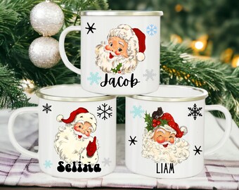 Tazza smaltata personalizzata "Caro Babbo Natale" per cioccolata calda per bambini, tazza infrangibile per campeggio con Babbo Natale segreto, regalo di Natale per bambini.