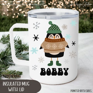 Woodland Animal Kids Name Enamel Mug Personalized for Girls Boys, Toddler Shatterproof Hot Chocolate Mugs, Children&#39;s Christmas Party Favors