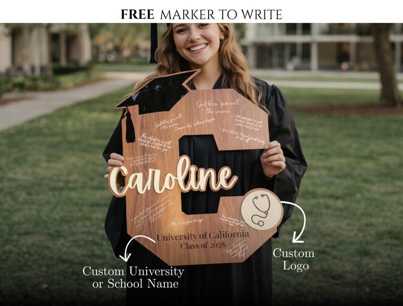 Grad 26 Letters Custom Graduation 2026 Wooden Sign, Personalized Grad 26 Guestbook ...